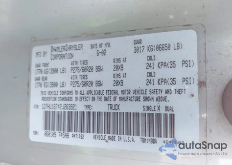 2002 Dodge Ram 1500 St from USA, damaged, VIN 1D7HU18Z42J263921